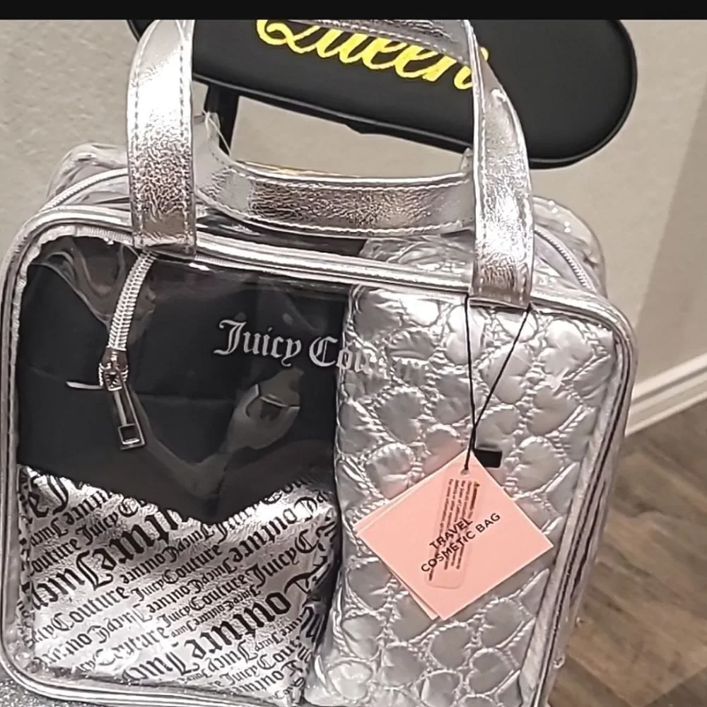Juicy Couture Word Play & Quilted Heart Logo 4-Piece Nested Travel Cosmetic Bags